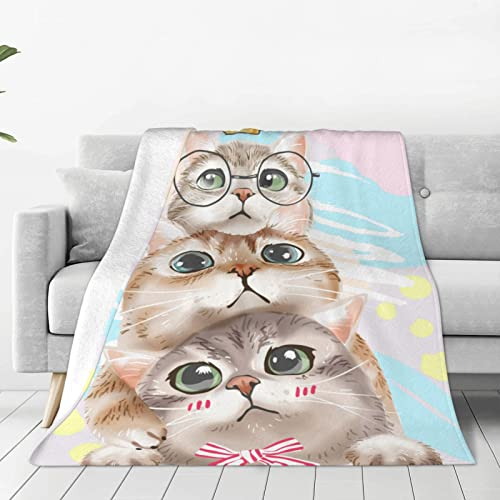 Cartoon-Katzendecke, Fleece, rosa Katze, weiche Überwurfdecken, ganzjährig, warme, leichte Decken für Bett, Sofa, Couch, 127,4 x 101,6 cm