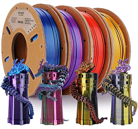 ERYONE PLAFilament Bundle, 1,75 mm Multicolor PLA Filament Set, 250g x4 Spool, Silk, Red/Gold, Gold/Purple, Blue/Purple, Red/Blue/Green