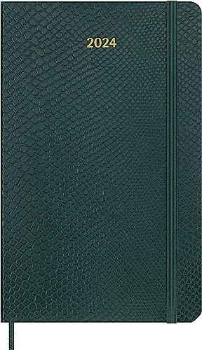 Moleskine Agenda Precious and Ethical Settimanale 12 Mesi 2024 con Confezione, Agenda 2024, Copertina Morbida Vegana Effetto Pitone e Chiusura Elastica, Formato Large 13x21, Colore Verde