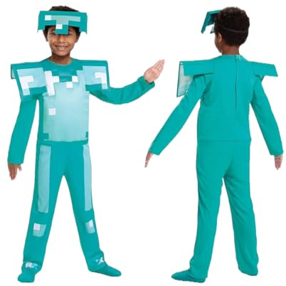 Minecraft Diamond Armour Fancy Dress for Kids, Official Minecraft by Disguise, Includes Pixel Detailing and Diamond Armour Headwear, Perfect for Halloween, in Ages 3-4, 4-6 and 7-8 Years