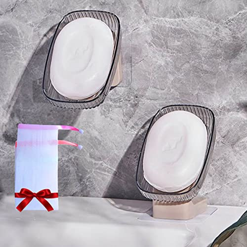 Seifenschale Dusche, Seifenhalter Selbstklebende Ohne Bohren, 2 Seifenablage Wandmontage, Seifendose mit Ablauf, Seifenbox, Soap Holder mit 2 Seifensäckchen, Seifenschalen für Waschbecken/Bad/Küche