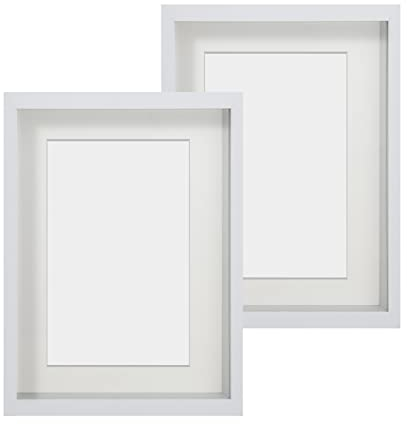 Anhow 2 Pezzi Cornici 21x29,7 cm, A4 Cornice Profonda Cornici A4 Cornice 3D Profonda con Vetro Cornici per Foto con Passepartout per Foto 15x20 cm - 3 cm di Profondità/Bianco