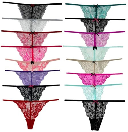 COLOROSES Confezione da 6 perizoma da donna in pizzo, mutandine sexy con motivo e colori assortiti, 6 pezzi, L