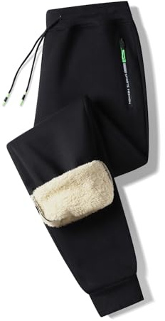 Tansozer Joggingbyxor herr bomull vinter fleece herr byxor sportbyxor herr med dragkedja fickor, Svart 1909, L