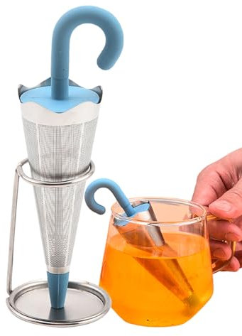 Besreey Teeei Regenschirm - Teesieb Regenschirm - Teesieb - Teefilter Silikon - Teeblätter Filter | Mit Feinem Netz, Regenschirmförmiger Teebereiter Aus Edelstahl, Grün/Rot/Grau/Blau, 4,5 X 13,5 cm