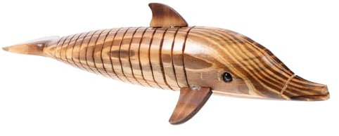 Zerodeko Estatua De Madera De Delfín De Modelo Realista De Animal Marino Decoración Creativa para Escritorio y Hogar Madera Natural y Estable para Ambiente Interior y Jardín