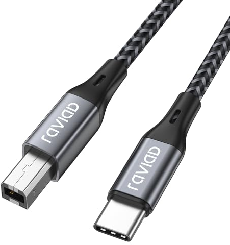 RAVIAD USB C Druckerkabel 2M, USB B auf USB C Kabel Scannerkabel Nylon USB C MIDI Kabel für Samsung, MacBook Pro/Air, Matebook, HP, Canon, Epson, Brother, Lexmark, Xerox Drucker und Scanner