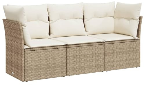 vidaXL 3-TLG. Garten-Sofagarnitur mit Kissen Beige Poly Rattan