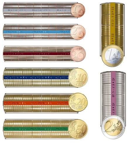 Blister Monete. Confezione da 120 Cartucce per Euro E Centesimi, Salva Monete. (15 unità per moneta)