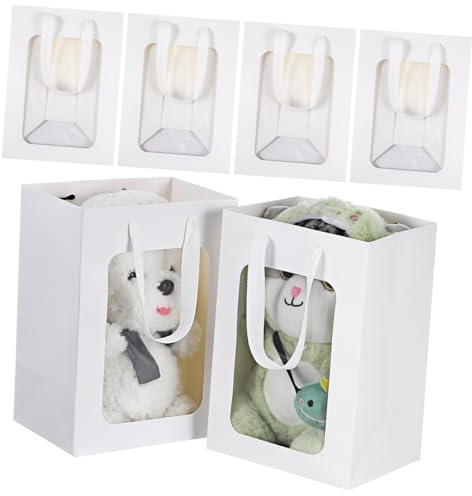 Mobestech 20stücke Geschenktüten Mit Großem Sichtfenster Weiße Papiertragetaschen Mit Robustem Griff Wiederverwendbare Verpackungstüten Für Partys Hochzeit Geburtstag Vielseitig Für Geschenk