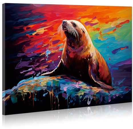 JBER Robbe Leinwand Gemälde Wandkunst, geeignet für Badezimmer Dekoration, Poster Home Decor, lustige Tier Dekoration, gerahmt, 60 X 40cm