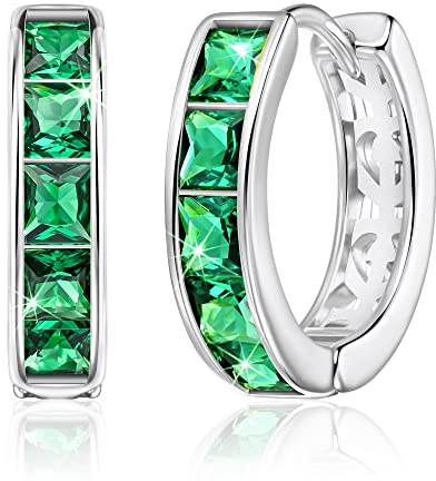 Linawe Piccoli orecchini a cerchio verde da donna in argento, mini orecchini ad anello piercing, piercing a elica, orecchini da donna in oro bianco ipoallergenici