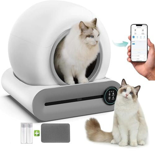 Lettiera Gatto Autopulente Automatica 65 L + 9 L Di Grande Capacità/Controllo APP/Deodorante Ionico Lettiera Gatto Automatica, Tappetino Lettiera Per Gatti Multipli