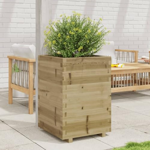Sufrk Jardinière 50x50x72,5 cm Bois de pin imprégné,Jardiniere sur Pieds,Bac avec Treillis,Jardiniere Terrasse