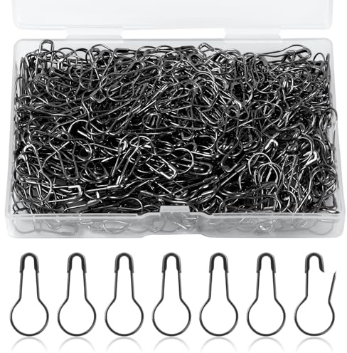 500st Kalebass-Säkerhetsnålar, 22mm Metall Bulb Nålar för Hantverk Små Kalebassnålar Kalebassformade Klädetikettsnålar med Förvaringslåda för Kläder DIY Crafting Hemtillbehör (Svart)