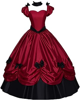 Damen Gothic Viktorianisches Rokoko Kleid Bürgerkrieg Southern Belle Tea Party Ballkleid Mittelalter Abendkleid, Rot/Ausflug, einfarbig (Getaway Solids), XX-Large