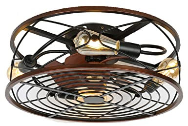 SOFTTO Ceiling Fans with Lamps Retro Ceiling Fans 50CMXH20CM Remote Control Ceiling Fans with Light Low Floor Fans for Living Room Bedroom Fans Lamp for Bedroom,Living Room