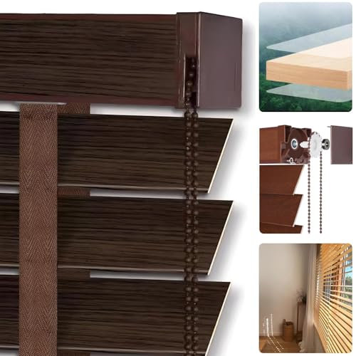 Eiauiuo Solid Wood Blinds 50mm Slats For Windows – Blackout, Privacy & Sun Protection Blinds With Heat And Soundproofing – Window Decoration For Home, Kitchen & Balcony(120x220cm)