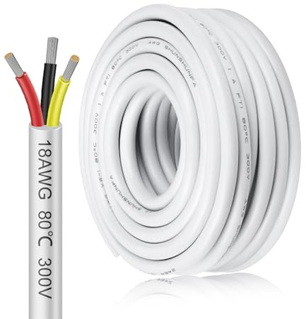 inShareplus 18 AWG 3 x 0,75 mm² 10 m elektrisches Kabel, 3-adriges Kabel, 5 V/12 V/24 V, weiß verzinnte Kupferdrähte, 18 Gauge, 300 V, flexibles und weiches Outdoor-Kabel, hochtemperaturbeständiges