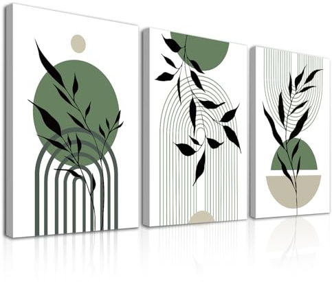 Dazzlewall 3Pcs Gerahmte Salbei Grün Boho Wand Kunst Dekor, Abstrakte Geometrische Leinwand Wand Kunst für Schlafzimmer Wohnzimmer Dekor 12x16 in
