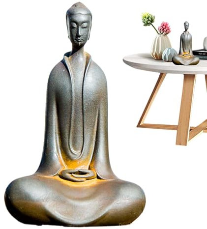 Estatua de Buda de meditación Zen | Escultura de Buda sentada hecha a mano para el hogar y la oficina | Adorno retro de mesa de ídolo de meditación | Estatua de Buda grande al aire libre para jardín