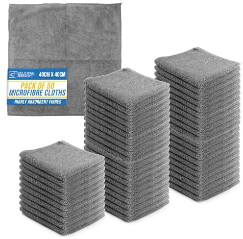 Microfiber Cleaning Cloth, Large Size 40x40cm, Super Absorbent Lint Free Microfibre Cloths Cleaning for Home, Kitchen, Surface, Mirrors, Bathrooms, Motorbike, Car (50, Grey)