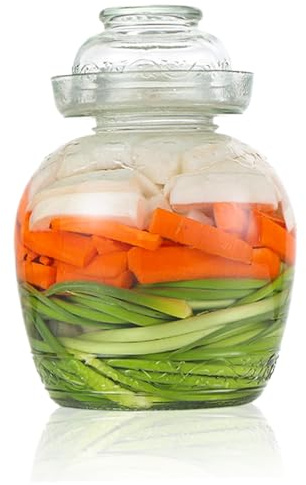 Dbvnnsy 2.5L Glass Pickle Container, Traditional Fermentation Jar with Bowl Cap, Airtight Kimchi & Sauerkraut Storage, Fermentation Kit for Pickling & Food Preservation, Style 1