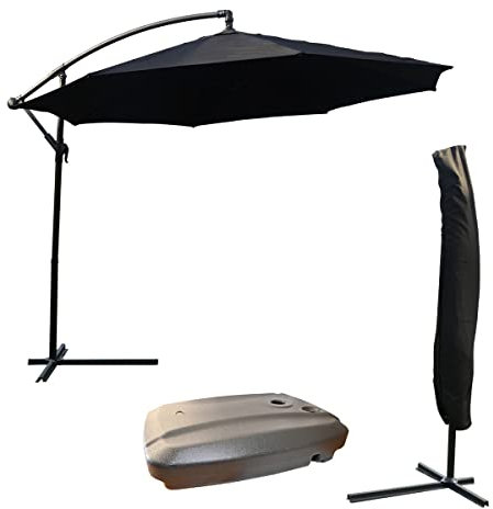 Garden parasols 3.5m Large Black Base + Cover Cantilever Outdoor Parasol Patio Folds Down And Up With Ease Garden Umbrella Sun Shade Canopy Outdoor parasols
