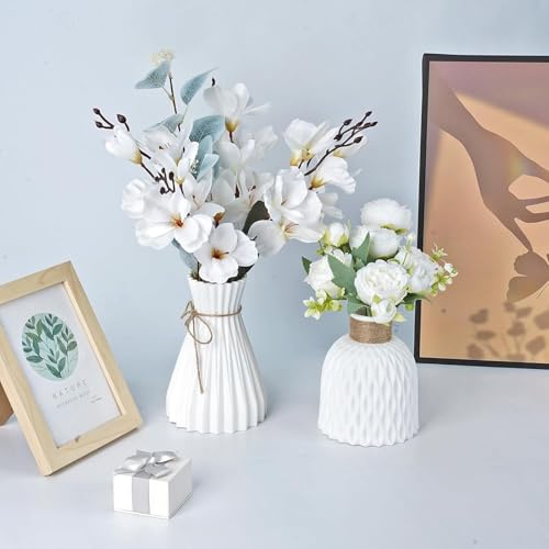 STNRST-IN 2 PCS Kleine Weiß Kunststoff-Vasen, Modern Strukturiertem Design