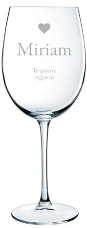 CALLE DEL REGALO Copas de vino personalizadas | Copa de vino de cristal de 58 cl | Copa personalizada con nombre y dedicatoria (CORAZÓN, 1 COPA)