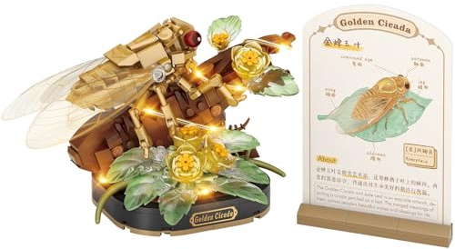 MEIEST Set di Mattoncini Fiori di Insetti, Giocattoli di Mattoncini Colorati con Una Carta di Divulgazione Scientifica, Decorazione Creativa per la Casa (Cicala d'Oro)
