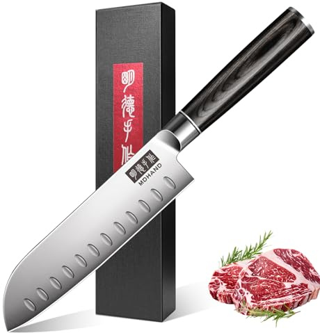 MDHAND Kochmesser Küchenmesser 18 cm Santoku Messer Deutscher Edelstahl Extra Scharfe Messerklinge mit Exquisiter Geschenkverpackung, Ergonomischer Griff