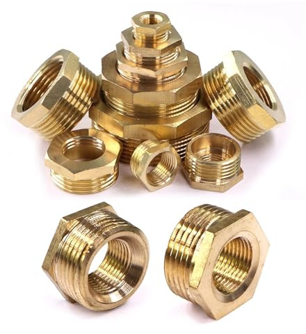 1PCS 1/8 1/4 3/8 1/2 3/4 1 1.5 2 Brass Pipe Fittings Hex Nipple Adapter BSP Male Female Thread Reducing Hexagon Bush Bushing(1/2 to 1 Inch)