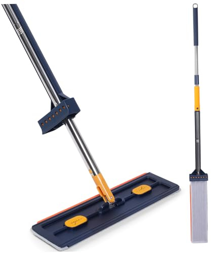 HIAKDOFT Mopa Plana Sin Lavar 6 Almohadillas De Microfibra Azul, Trapeador Multifuncional Absorbente para Limpieza De Suelos y Polvo, Herramienta Doméstica Fácil De Usar y Almacenar