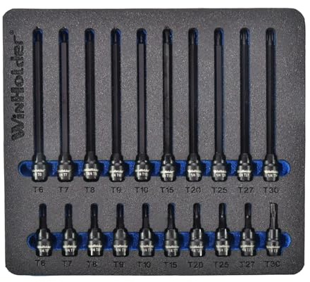 WinHolder 20pc Extra Long & Short Impact Torx Bit Sockets Set 1/4 Drive T6-T30 S2 CRV Hex