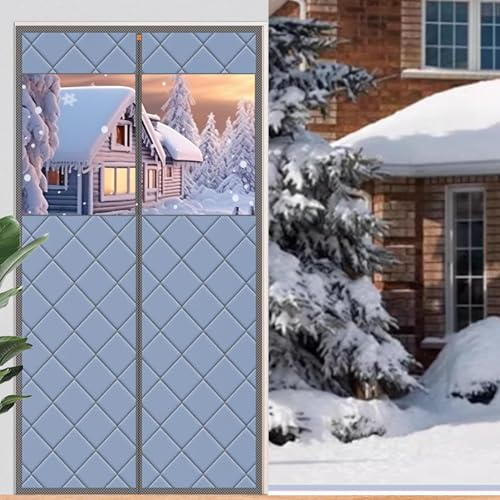 Magnetic Thermal Insulated Door Curtain Grey Winter Door Cover for Windproof & Soundproofing Energy Efficient Thermal Curtain for Front Door Protection
