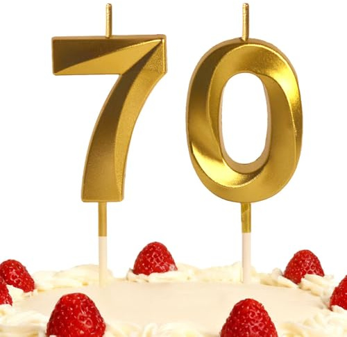 70th Birthday Candles Gold Number 70 Happy Birthday Candles Cake Topper Decorations for Children Birthday Party for 3D Designed Wedding Anniversary Party Wedding Anniversary Celebration Supply