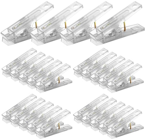 Lot de 20 pinces à linge en plastique robustes avec ressort épais pour le linge, clips antidérapants pour une utilisation en intérieur et en extérieur sur corde à linge (transparent, style A)