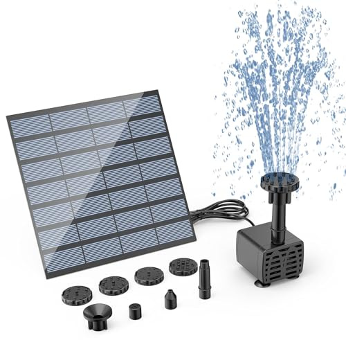 Kit de pompe solaire avec 8 buses – Pompe submersible extérieure pour étang, piscine, jardin, aquarium, comprend un panneau solaire sur pied