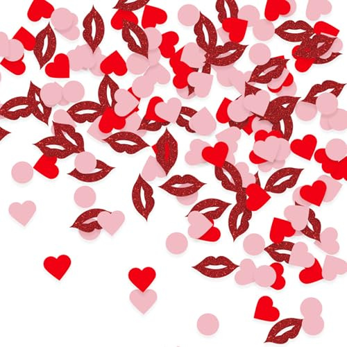 Gleemix 100 Stk Konfetti Herzen Streudeko, Valentinstag Rosa Rot Herz Konfetti mit Lippen, Herz Deko Hochzeit, Love Sticker Kinder, Für Verlobung Hochzeitsdeko Babyparty Jahrestag Geburtstag Partydeko
