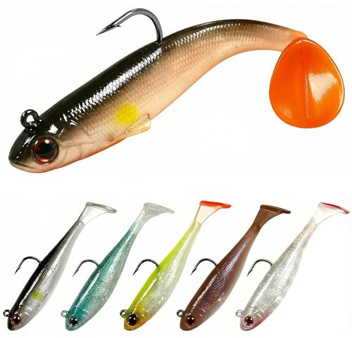 Seconero Gummifische mit Haken, Angelköder Set für Forelle Zander & Barsch | 9cm, 6 Stück Kunstköder Gummiköder Angelsets, Swimbait, Hecht Köder, Angelköder für Süß- und Salzwasser