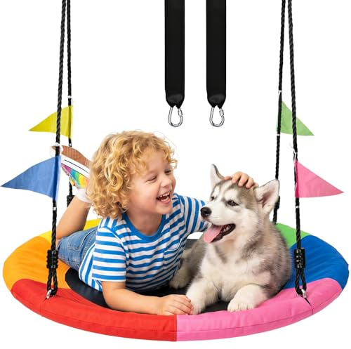 HeyZoo Columpio de árbol, columpio de platillo de 24 pulgadas para niños, capacidad de peso de 900 libras, con correas ajustables para colgar, Oxford 900D resistente, para parque infantil al aire