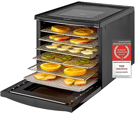 TZS First Austria Deshidratador - Deshidratador para frutas, verduras y carne - Digital con temporizador y control de temperatura 35-70 °C - 6 niveles de acero inoxidable, deshidratador con timer