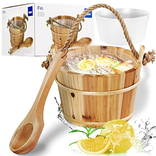 Kela Saunakübel Ø21 cm mit Holzkelle aus hochwertiger Fichte Sauna-Set incl. Kunststoffeinsatz