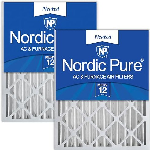 Nordic Pure Merv 12 veckade byxor luftkonditionering ugnsfilter, låda med 2, 16 x 25 x 4 M12-2