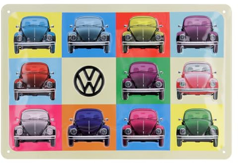 BRISA VW Collection - Käfer Blechschild Vintage Dekoration | Volkswagen Retro Metallschild Wandschild Garage Werkstatt Hobbykeller, Käfer/Bunt