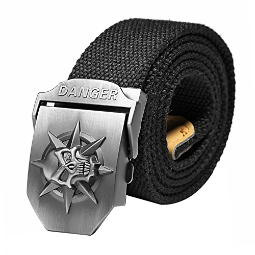 Ayliss® Original Damen Herren Stoffgürtel mit Schädel/Drachen Schnalle Canvas Stoff Gürtel Jeansgürtel Belts 125cm (Schädel, Schwarz)