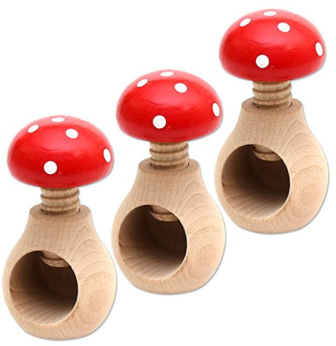Dekohelden24 3er Set Handgemachte Nussknacker Fliegenpilz Nußknacker mit Schraubgewinde Drehnussknacker zum Nüsse knacken Maße L/B/H: 6 x 6 x 10 cm