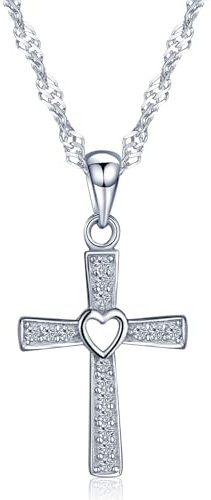 Infinity U - Kvinnor 925 Sterling Silver Kors Halsband Elegant Hjärta Kors Mönster Hänge Halsband, Roséguld/Silver, Sterlingsilver, Kubisk zirkonia