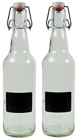 Viva Haushaltswaren Lot de 2 Bouteilles en Verre Transparent avec Fermeture à étrier en Porcelaine, 500 ML, avec 2 étiquettes 22 x 8,3 x 8 cm